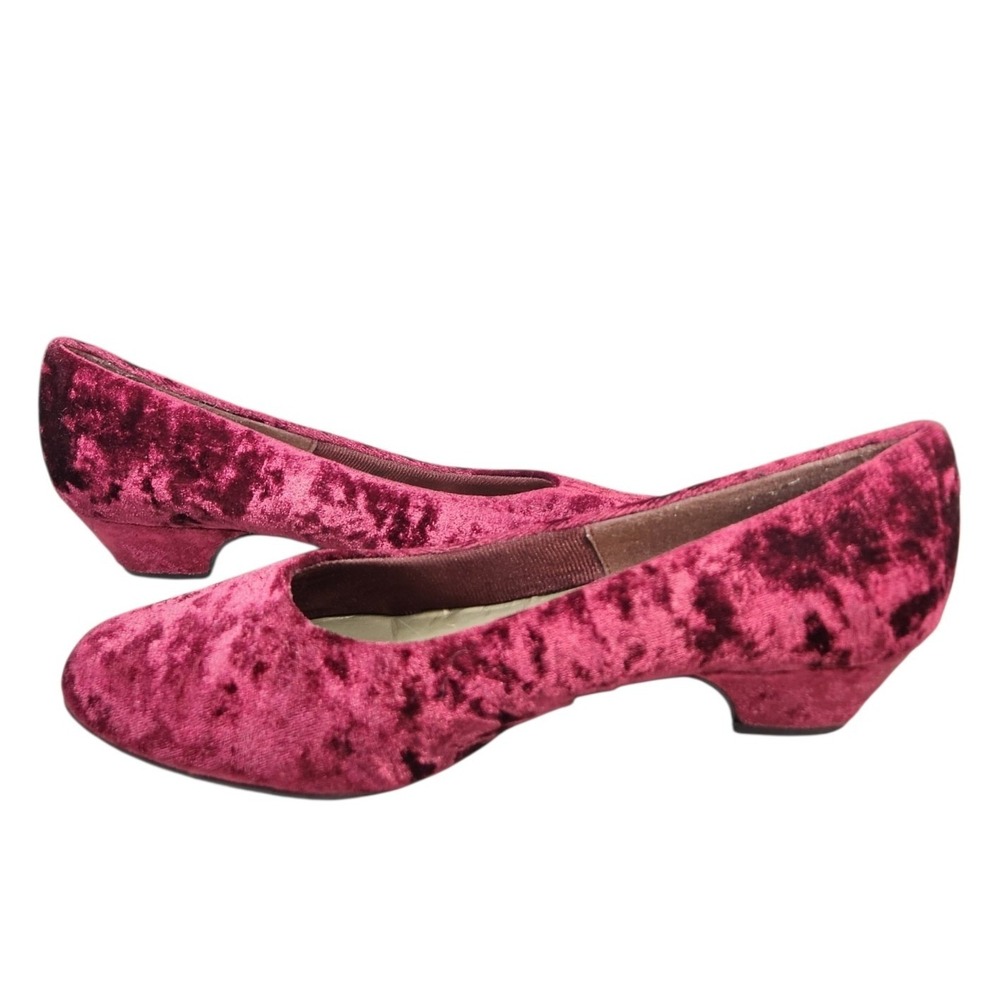 Vintage Velvet Low Heel Pumps Burgundy Wine Office Dark Academia Whimsigoth 7.5
